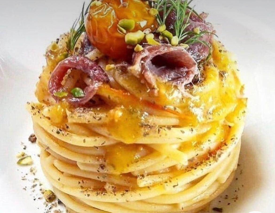 Plated pasta dish prepared for a Chef at Home menu in Tuscany