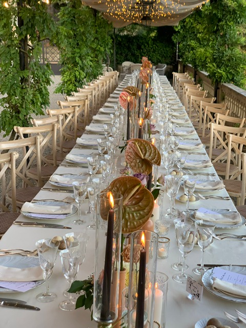 Chef in Tuscany table setting prepared for an event