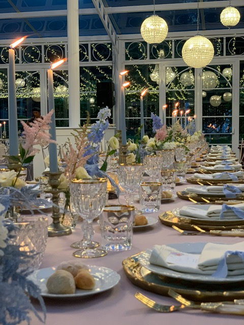 Floral and table styling detail for an event in Tuscany