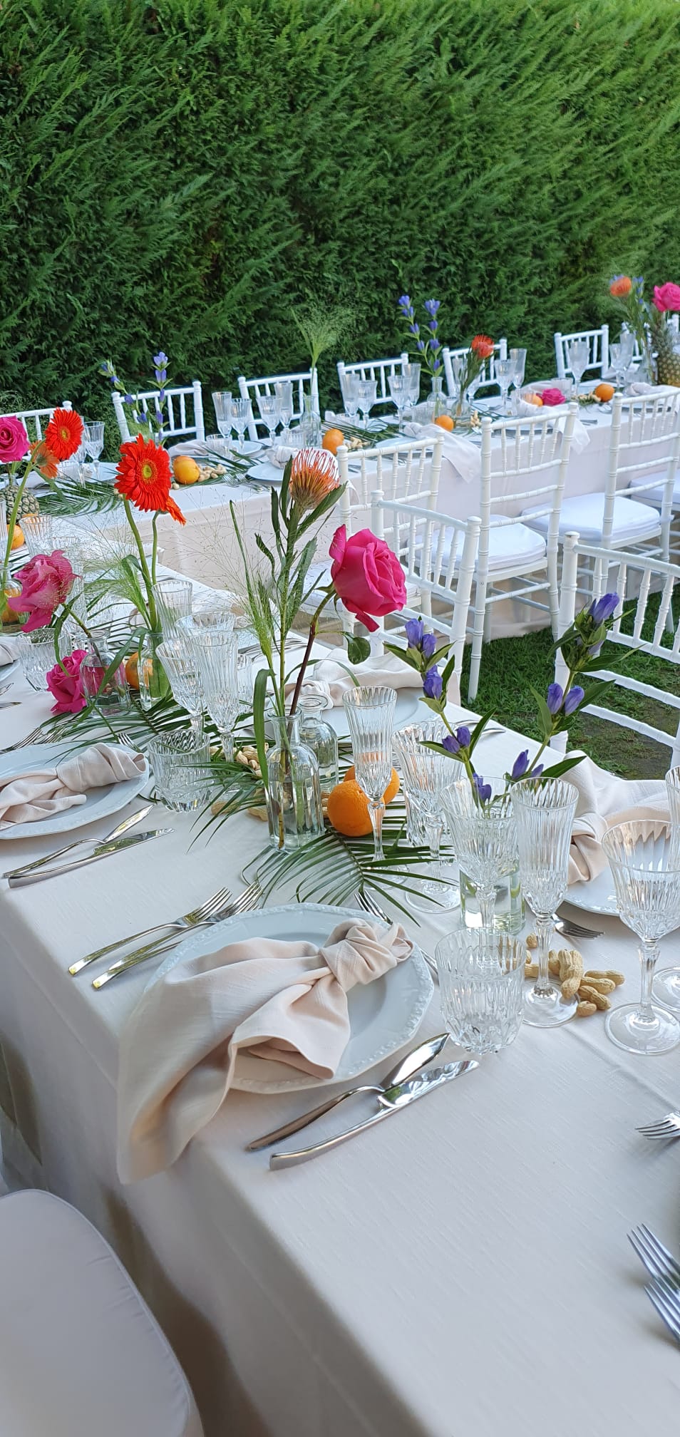 Long reception table arranged for a special event in Tuscany