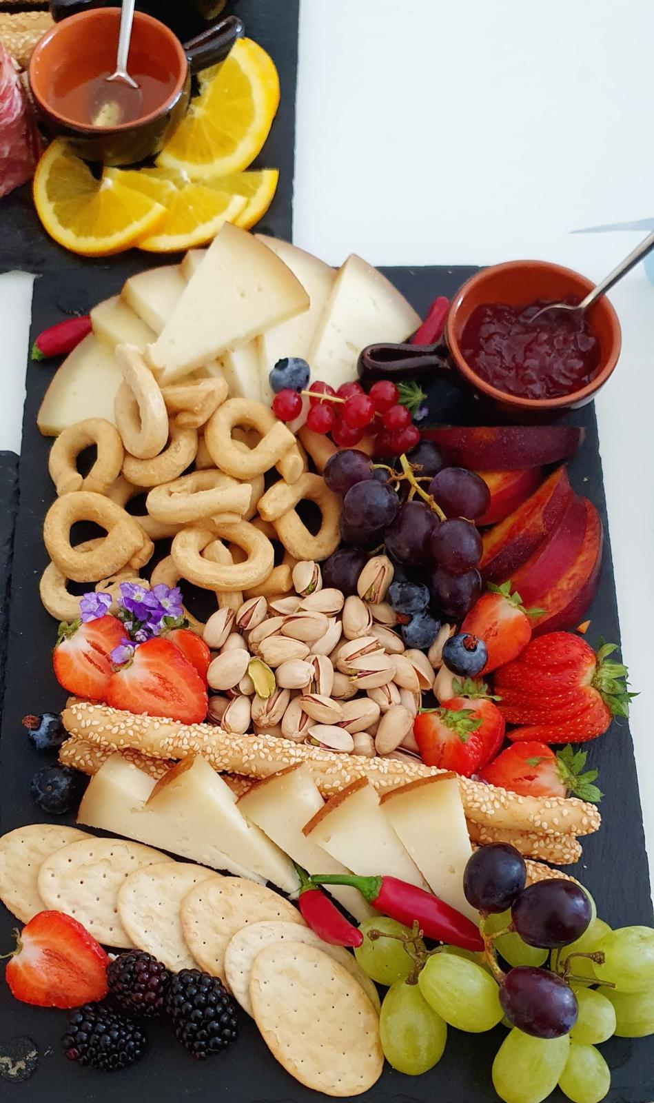 Cheese board detail prepared for guests