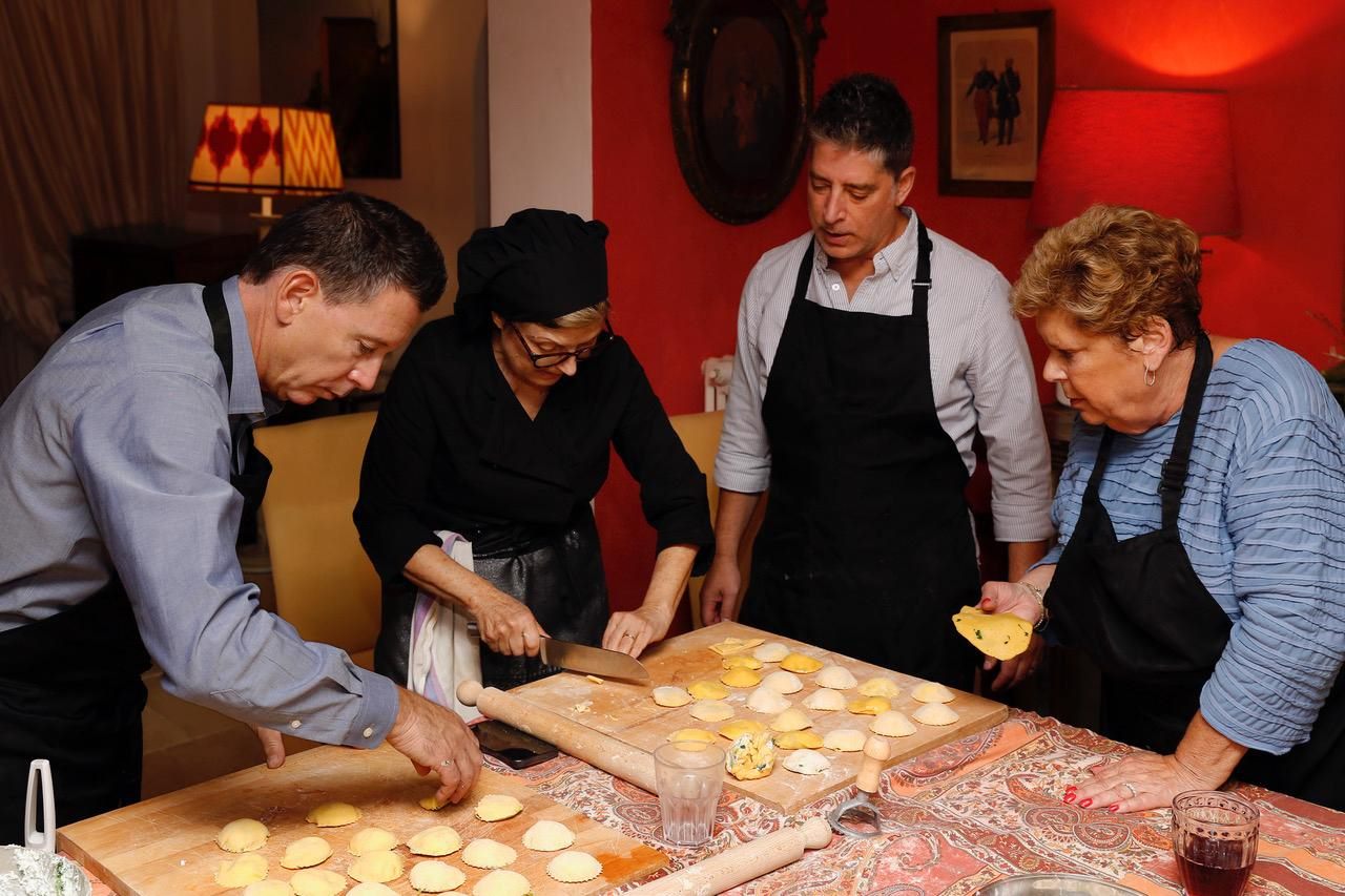 Fresh ingredients and cooking lesson preparation in Tuscany